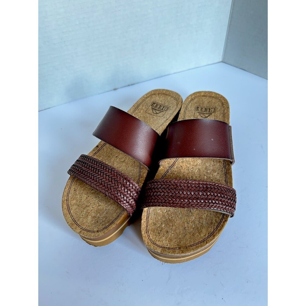 Reef Women’s 7 Cushion Vista Hi Slides Sandals Brown Platform Chunky Y2K Retro